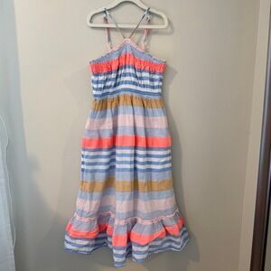 Boden Girls Striped Smocked Maxi Dress Multi Color Cotton Blend Size 9-10Y G1327